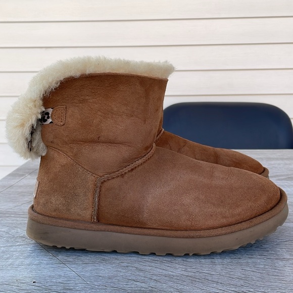 UGG Mini Bailey Bow II Exotic Leopard Print Tan Suede Womens Boots Size 10 - Picture 7 of 12